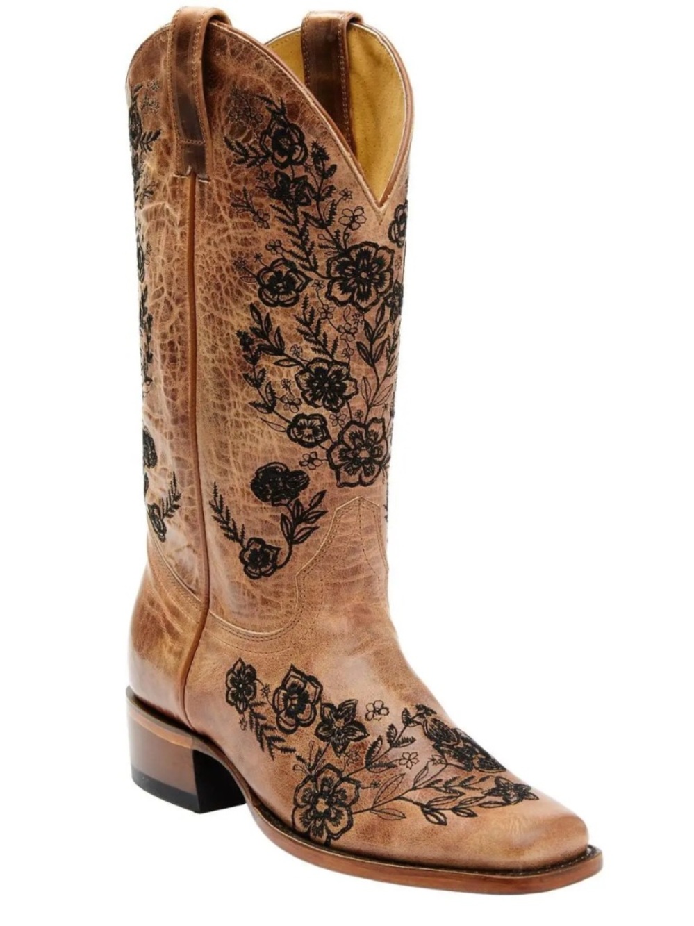 Shyanne Brown Western Boots with Black Floral Embroidery